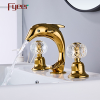 Fyeer Robinet de lavabo en laiton massif Dolphin doré répandu Noyau de valve en céramique avec poignée en cristal