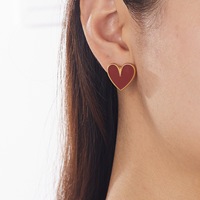 Boucles d'oreilles femme style INS cœur rétro émail, bijou acier inoxydable plaqué or 18K