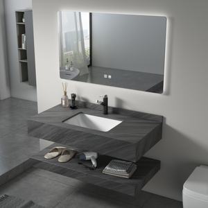 <span class=keywords><strong>Meuble</strong></span> de salle de bain moderne à deux niveaux en pierre de roche, <span class=keywords><strong>lavabo</strong></span> en céramique, miroir LED, <span class=keywords><strong>lavabo</strong></span> mural, armoire - Product Image 1