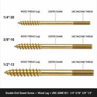 Tornillo de doble extremo UNC de 1/4, 5/16, 3/8, 1/2 pulgada, para unión de madera a máquina, de acero al carbono con zinc amarillo