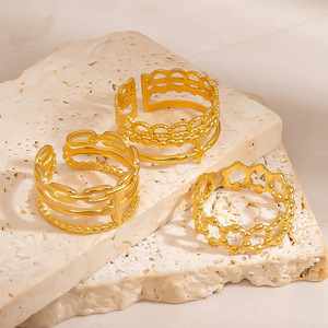 Pulsera Geométrica de Acero de Titanio Estilo Europeo, Chapada en Oro de 18K, Joyería de Moda para Mujer, Diseño Irregular, Brazalete Abierto - Product Image 3