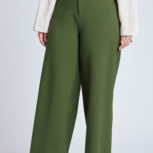 Pantalon décontracté pour <span class=keywords><strong>femme</strong></span>, coupe large, taille haute, vert olive, élégant, ample, pour le bureau et le travail - Product Image 2