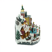 Figurine de village de Noël musical en polyrésine avec patineur animé à LED, porte ouvrante/fermante pour intérieur