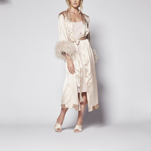 Ropa de Dormir de Plumas de Avestruz para Mujer, Pijama Bonito, <span class=keywords><strong>Bata</strong></span> de Satén Sexy con Plumas para Despedida de Soltera - Product Image 3