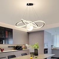Lustre en fer pour salon et salle à manger, style moderne minimaliste nordique, en forme de lune, LED AC, trois couleurs, à intensité variable
