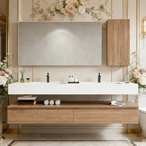 Meuble de salle de bain moderne avec miroir et évier, structure stable en panneaux multicouches, design de rangement, <span class=keywords><strong>à</strong></span> <span class=keywords><strong>prix</strong></span> avantageux - Product Image 3