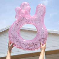 Bouée de natation gonflable en PVC Zhou Xi personnalisée, forme chaton, lapin rose mignon, avec poignée de dessin animé et paillettes, écologique