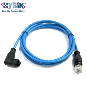 M12 Dik Açılı 5 Kutuplu Dişi - RJ45 Ağ Bağlantı Kablosu 2 Metre Mavi PVC Kablo - Product Image 3
