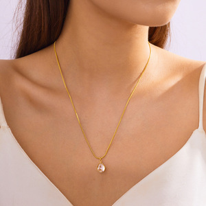 Mặt dây chuyền zircon hình giọt nước mạ vàng thời trang bán chạy nhất, dây chuyền thép không gỉ, bán buôn - Product Image 5