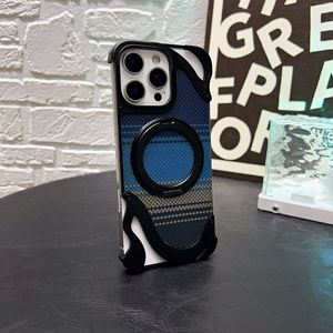 Coque de téléphone de luxe en <span class=keywords><strong>fibre</strong></span> de carbone sans cadre en métal magnétique motif dauphin avec support rotatif pour iPhone 17 Pro Max - Product Image 6