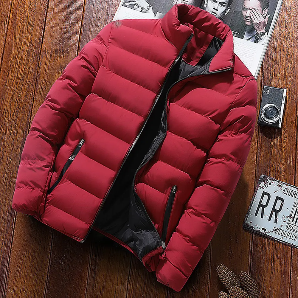 Windbreak Thick Warm Jacket Windbreaker Cotton Padded Zipper Coats Work Stand Collar Puffer Jacket For Men