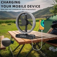 Ventilateur de table rechargeable portable de 12 pouces, 3 vitesses, 270° °   Oscillateur avec lumière LED, minuterie de 1 à 8 heures, sortie USB, entrée 15V DC