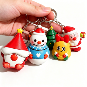 Wholesale Cute PU Leather Christmas Keychain 3D Cartoon Santa Xmas Tree Gingerbread <b>Man</b> <b>Keyring</b> - Product Image 3