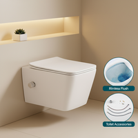 Nouvelle toilette murale de style simple, cuvette de toilette en céramique sans rebord avec fonction bidet, WC suspendu