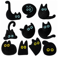 Parche Bordado de Personajes de Dibujos Animados, Adhesivo Termoadhesivo, Monstruo Negro Kawaii, para Ropa, Bolsos y Gorras, Venta al Por Mayor