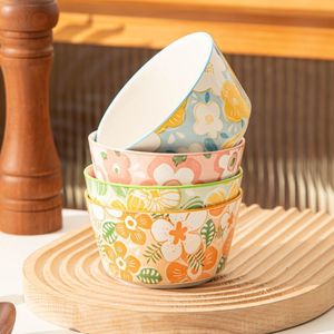 Ceramic Rice Bowl Floral Design Thickened Heat Resistant Home Use Set For Salads Desserts - Product Image 2