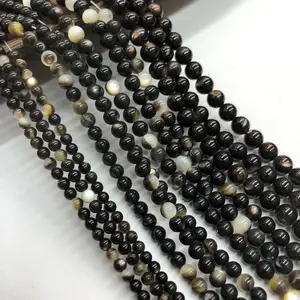 Kerang Hitam Mutiara Bulat Longgar Manik-manik Batu Alam DIY Anting Kalung Gelang untuk Membuat Perhiasan