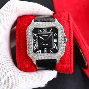 Toptan büstü buzlu otomatik mekanik paslanmaz çelik kasa ETA hareketi 100 Bar suya dayanıklı deri kayış elmas izle - Product Image 2