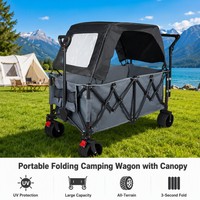Chariot pliant robuste avec auvent, chariot de plage, chariot utilitaire avec freins, chariot de camping portable et pliable