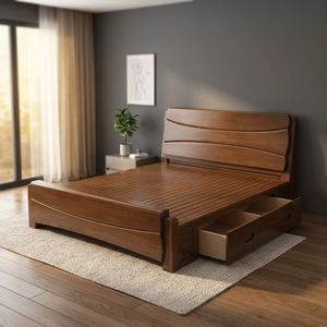 Handmade King Size Teak Wood <b>Bed</b> <b>Frame</b> <b>for</b> Midcentury Modern Bedroom-Elegant Solid Teak with Storage Made in Indonesia - Product Image 2