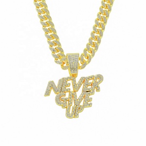 Catena cubana Hip Hop 13mm fatta su misura con lega di zinco e Bling CZ strass non rinunciare mai alla collana con ciondolo lettera - Product Image 1