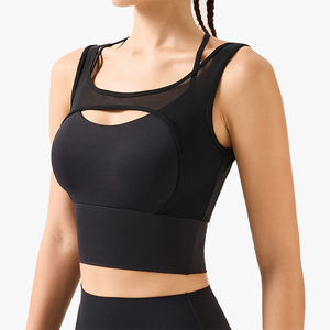 Sports <b>Bra</b> Running Yoga <b>Tank</b> <b>Bra</b> Shockproof Two-Piece Style Fitness <b>Bra</b> Push Up Cross Hollow Out Back Beauty T-Shirt - Product Image 6