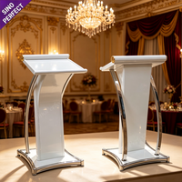 Podio de Metal Blanco Moderno al por Mayor, Atril Portátil para Presentaciones, para Iglesia, Boda, Hotel, Banquete, Evento, Fiesta