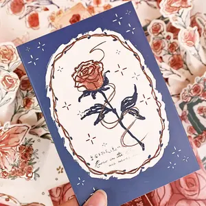 Carta regalo della carta del fiore dell'illustrazione dipinta a mano del biglietto di auguri tridimensionale della rosa della stella del fiume della 2024