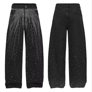 Vaqueros <span class=keywords><strong>de</strong></span> <span class=keywords><strong>mujer</strong></span> lavados con pedrería <span class=keywords><strong>de</strong></span> estrellas, estilo urbano, <span class=keywords><strong>de</strong></span> pierna recta, holgados, con efecto adelgazante, drapeados, <span class=keywords><strong>de</strong></span> pierna ancha, <span class=keywords><strong>pantalones</strong></span> largos <span class=keywords><strong>de</strong></span> mezclilla para <span class=keywords><strong>mujer</strong></span> - Product Image 1