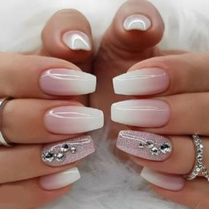 <span class=keywords><strong>Faux</strong></span> Ongles 3D Style Luxe Français Simple à Rayures Dorées, <span class=keywords><strong>en</strong></span> ABS, Amovibles, Couverture Complète, Forme Ballerine/Cercueil, 24 Pièces/Ensemble, pour Salon de Manucure - Product Image 1