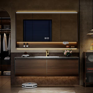 Sink <strong>Bathroom</strong> Vanity - Solid Wood <strong>Bathroom</strong> Vanity with Smart Defog <strong>Mirror</strong> <strong>Cabinet</strong> and Light, Floating Double Sink <strong>Cabinet</strong> - Product Image 1