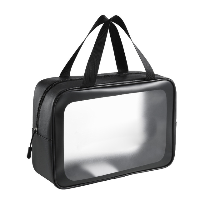 Wholesale Custom logo Travel Transparent Makeup Bag Cosmetic Storage Three Size TPU and Pvc Cosmetic Bag With Handle for Girl