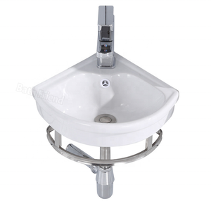 Lavabo d'angle mural triangulaire en céramique de petite taille avec cadre en acier inoxydable – Vente directe usine Chaozhou - Product Image 2