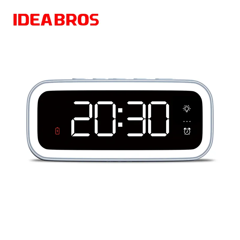 Hot Idea Bros Desktop Foldable Alarm Clock 3 In1 Led Clock Wireless Charging Trending Products Flip Table Alarm Clock