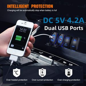 Enchufe de cargador USB estilo interruptor basculante de 12 voltios 4,2A puertos USB duales carga rápida 12 V toma de corriente impermeable para coche barco camión RV - Product Image 6