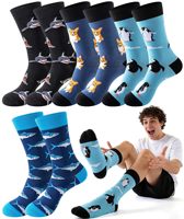 PLULON 4 paires de chaussettes hautes en mélange de coton à motifs animaux, fantaisie et amusantes, pour hommes et femmes, pour le bureau, la maison, les anniversaires