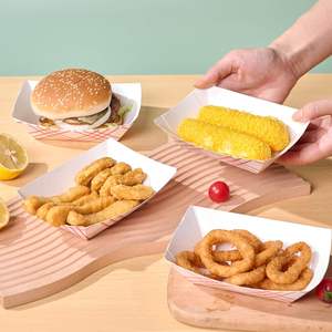 Bandeja de Papel Ecológica para Comida de Picnic, Diseño a Cuadros Rojos y Blancos, Bandeja de Papel para Empacar Alimentos, Tipo Barco, para Picnic - Product Image 3