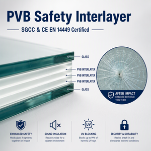 Vidrio de Seguridad Laminado Templado con Interlámina de PVB para Fachadas de Edificios, Barandillas, Tragaluces, 6.38mm, 8.38mm, 10.38mm - Product Image 3
