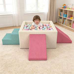Set Permainan Busa Ukuran Besar untuk Anak, Kolam Bola Indoor 6pcs, Struktur Panjat Lembut untuk Balita, Mainan Lantai Spons Kepadatan Tinggi Berbahan Corduroy - Product Image 1