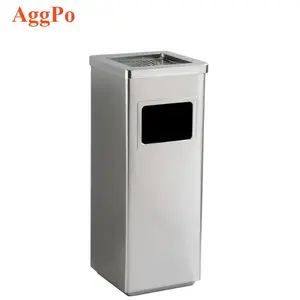 Trash Bin Trash Can Hotel Lobby Garbage Bin Stainless Steel Vertical Bins with Ashtray for Indoor/Outdoor Garden