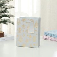 Sac cadeau de Noël multicolore avec motif étoile et sapin en feuille d'or, poignées en corde et fenêtre pour carte, idéal pour l'emballage des fêtes