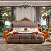 Neues Chinesisch-Europäisches Doppelbett aus Ebenholz und Leder mit Massivholzrahmen 1,8m/2,0m Luxus-Schlafzimmer Hochzeitsbett Modell 2028