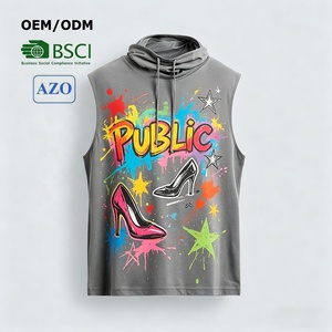 T-shirt sans manches pour homme, coupe ample, imprimé numérique, graffiti dessiné à la main, sérigraphie, qualité ODM supérieure, personnalisable - Product Image 1