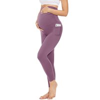 Pantalon de Maternité de Yoga d'Entraînement Taille Haute, Leggings de Sport pour Femme Coupe Ajustée Motif Uni Vêtement de Grossesse Avec Poche
