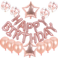 Ballons décoratifs en aluminium à paillettes en forme d'étoile à cinq branches pour arrangements de scènes de ballons - Fabrication chinoise - Ensemble Joyeux Anniversaire