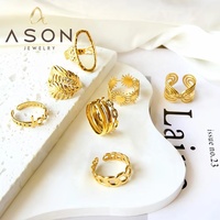Anneaux ouverts en acier inoxydable plaqué or 18 carats de la marque Ason Jewelry, vente en gros, anneaux uniques réglables