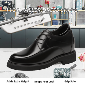 Chaussures Derby habillées pour hommes à lacets, hauteur intérieure 11 cm, en cuir souple, bout pointu, semelle épaisse, respirantes, antidérapantes - Product Image 2