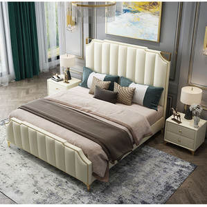 <span class=keywords><strong>Letto</strong></span> di Lusso con Testiera Dorata, Set di Mobili per Camera da <span class=keywords><strong>Letto</strong></span>, Stile Europeo Moderno in Pelle, <span class=keywords><strong>Letto</strong></span> <span class=keywords><strong>Matrimoniale</strong></span> King Size e Queen Size in Morbida Pelle - Product Image 1