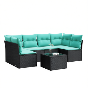 Ensemble de canapés de patio en polyrotin noir avec coussins, 6 places, meubles de jardin d'extérieur, design élégant - Product Image 1