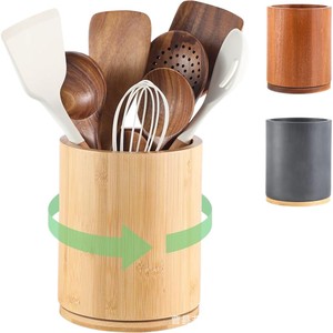 Caja giratoria de madera para cubiertos, organizador de cocina redondo de bambú, Lazy Susan, soporte multiusos para utensilios de cocina. - Product Image 2